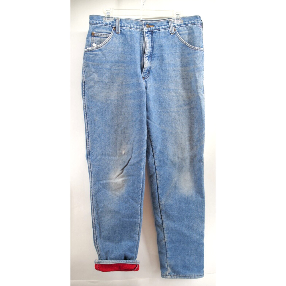 Lands End Jeans Men 36x31 Distressed Fleece Lined Straight Leg Denim Vintage 90s